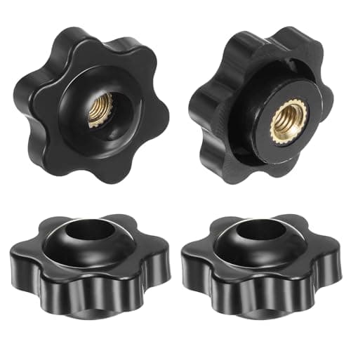 Image of sourcing map 4pcs Star Knobs M5 Female Thread 25mm Head Plastic Through Hole Brass Screw-in Clamping Handles Threaded Hand Knobs, Black