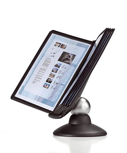Image of Durable SHERPA MOTION Display Panel Desk Unit | 10 Panels and Tabs in Black | Adjustable and Rotatable for Complete Flexibility | Ideal for A4 Documents