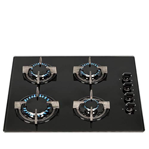 Image of SIA AMZGHG602BL 60cm 4 Burner Gas On Glass Hob In Black With Cast Iron Pan Stands, 2 Years Parts & Labour Guarantee