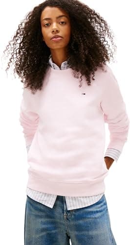 Image of Tommy Jeans Women's TJW REG S FLAG CREW DW0DW19959 Pullover Sweatshirt, PINK (Light Pink), L
