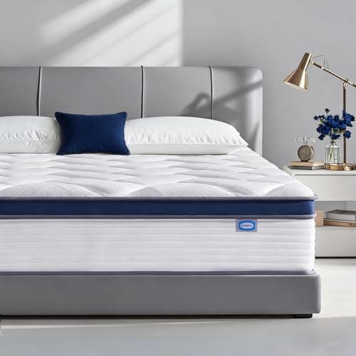 Image of SEZMOONSI Double Mattress 4FT6, Gel Memory Foam Double Size Mattresses Medium Firm, 10.6 Inch Hybrid Pocket Sprung 135x190 Mattress in A Box for Back Pain Relief