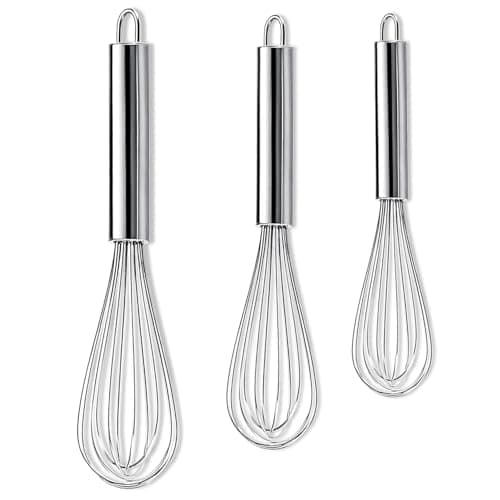 Image of Stainless Steel Egg Whisk Set of 3 Pcs, Durable Wire Whisk for Cooking and Baking, Balloon Whisk for Stirring, Blending, and Beating, Ergonomic Handle, Dishwasher Safe