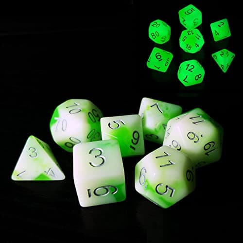 Image of Bescon Glowing Polyhedral RPG Dice Set Luminous Jade, Bescon Glow in Dark Poly Dice Set of 7,DND Role Playing Game Dice