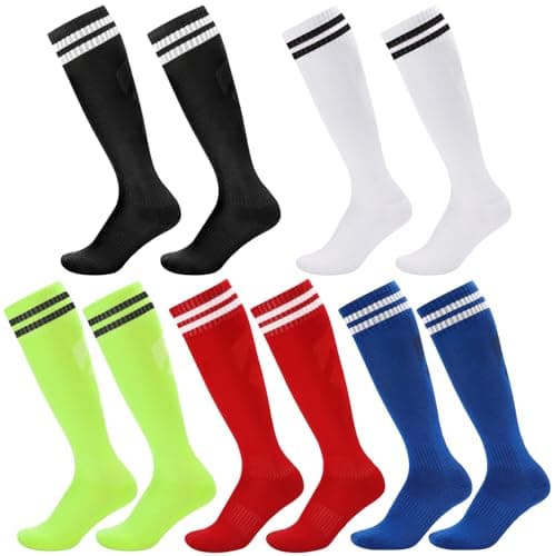 Image of Zuimei 5 Pairs Kids Football Socks,Sports Long Breathable Soccer Socks for Boys Girls Aged 5-12 for Youth Junior Running Training Rugby Hockey (Multicolor)