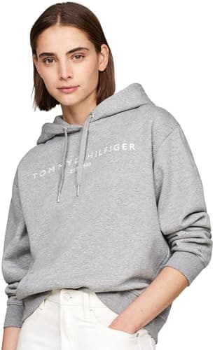Image of Tommy Hilfiger Women’s Logo Hoodie, Grey (Medium Heather Grey), XXS