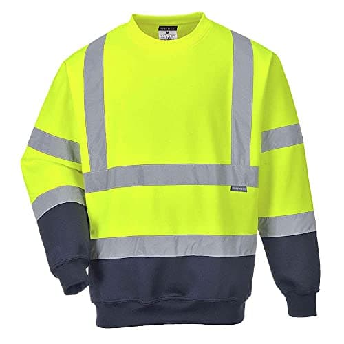 Image of Portwest B306 Hi-Vis Contrast Sweatshirt ANSI Certified Reflective Workwear Durable Warm 40+ UPF Protection for Construction Rail and Industrial Use, Yellow/Navy, M