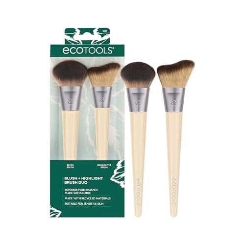 Image of EcoTools New Natural Blush & Highlight Duo, Face Makeup Brushes For Powder Makeup, Dense, Synthetic Bristles For Enhancing Skin, Vegan & Cruelty-Free, 2 Count