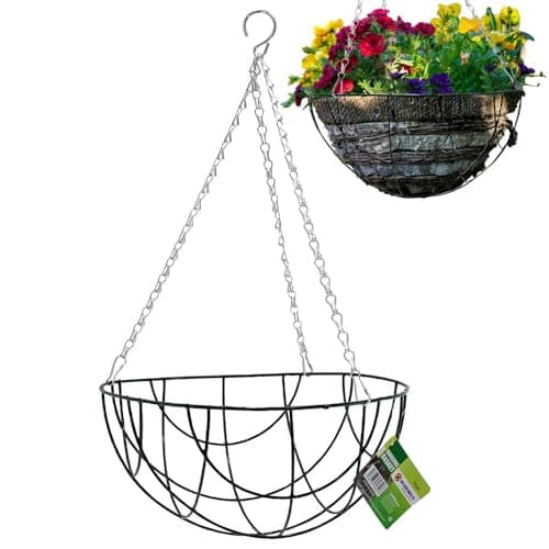 Image of BARGAINS-GALORE 2 X 14 Hanging Basket Flower Pot - Plant Metal Planter, Flowerpot Outdoor Decoration Garden | Ideal For Storing Plants & Flowers, Strong & Durable