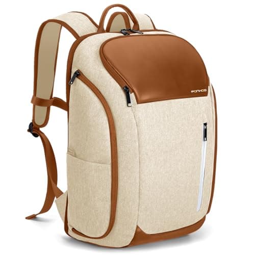 Image of Ponhog Laptop Backpack Women - 30L Large Capacity Anti-Theft Lightweight Business Rucksack with Multiple Pockets, Fits 17.3 Inch Laptop, Beige