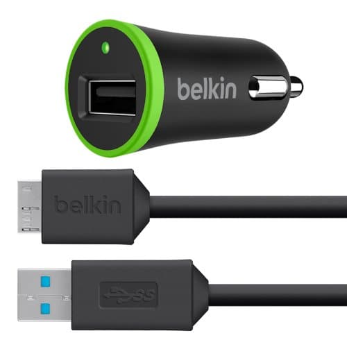 Image of Belkin Micro USB 3.0 Charge and Sync Cable for Samsung Galaxy S5, Note 3, Universal Smartphones and Tablets - 2.1 Amp USB Car Charger, Black