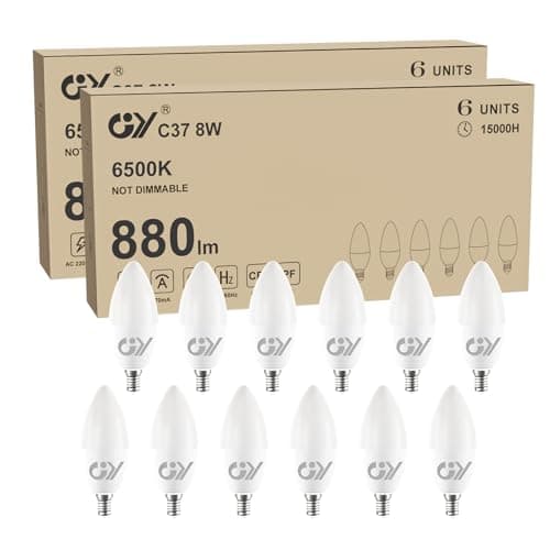 Image of GY E14 LED Bulb Small Edison Screw SES Candle Energy Saving Bulb, 6500K Cool White 8W 880 Lumens, Equivalent to 80W, 280° Beam Angle Non-Dimmable, Pack of 12