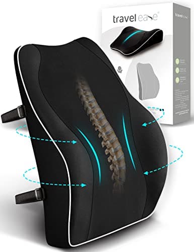 Image of Travel Ease Ergonomic Lumbar Support Cushion, Memory Foam Back Support Cushion for Office Chairs with Skin-friendly Cover for Comfort (Black)