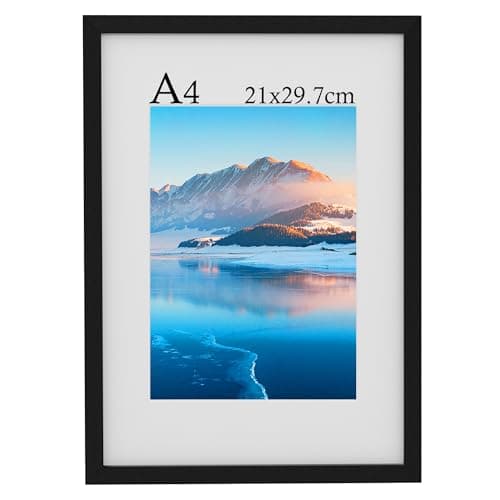 Image of A4 Frame, 21x30 cm Wooden A4 Photo Frames, A4 Picture Frames with Mount, Black Picture Frames for Print, Certificate Frame for Wall Mount, For Table Decoration