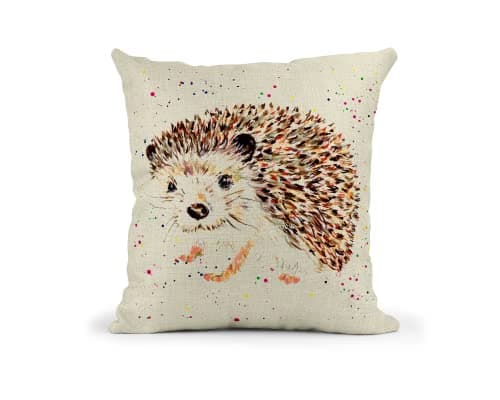 Image of Vixar Hedgehog British Wildlife Hand Painted Watercolour Art Linnen Cushion With filling or cover only, 40x40cm, gift, christmas, Birthday (Cover Only)