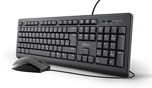 Image of Trust 24086 Taro Wired Keyboard Mouse Set - German QWERTZ Layout, Quiet Keys and Mouse Buttons, Splashproof, Ergonomic, USB Port, PC/Laptop, Windows/MacOS - Black
