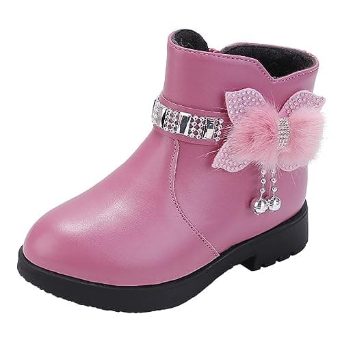 Image of Girls' Boots Kids Leather Ankle Boots with Bow Dressy Comfortable Non Slip Breathable Side Zipper School Shoes Waterproof Girl Winter Boots Party Dressy (Purple, 6 Toddler)
