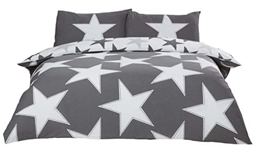 Image of Rapport Stars Reversible Duvet Cover Bed Set, Polycotton Grey, Single