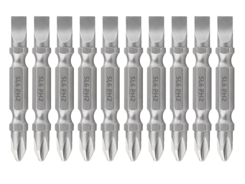 Image of Saipor 10pcs PH2/SL6 Double Ended Screwdriver Bit, #2 Phillips/No. 6 Slotted Screwdriver Drill Bits Set, Magnetic 1/4 Hex Double End Screw Driver Bits for Drill, 50mm/ 2inch Long