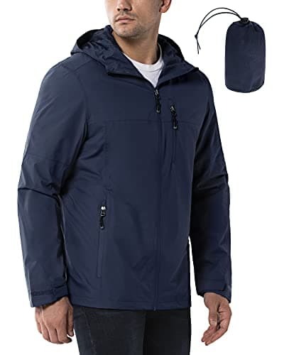 Image of 33,000ft Men's Outdoor Waterproof Jackets Packable Windbreaker Lightweight Quick Dry Raincoat Outdoor Jacket for Cycling Camping Navy Blue 2XL