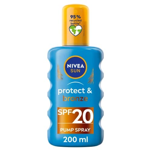 Image of NIVEA SUN Protect & Bronze Sun Spray SPF20 (200ml), Bronzing Tanning Lotion Spray with SPF20, Advanced Suncream Protection, Natural Pro-Melanin Extract