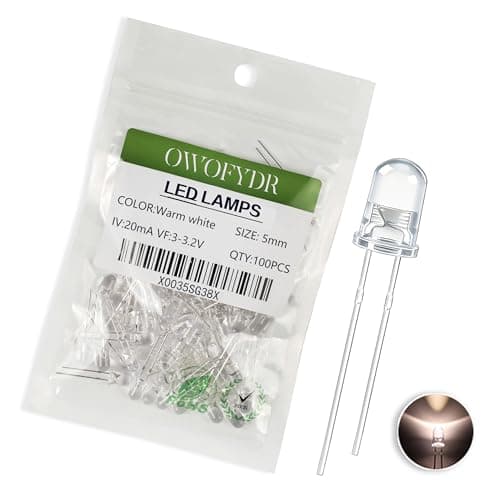 Image of OWOFYDR 100 5mm Warm White LED diode lamp (Transparent Lens Round DC 3V 20mA) Lighting Bulb lamp Electronic Component Indicator Light Emitting diode
