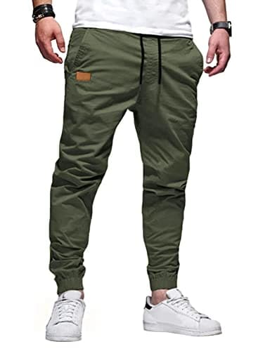Image of Meilicloth Mens Casual Trousers Cotton Joggers Chino Pants Cargo Trousers Jogging Tracksuit Bottoms Drawstring Outdoor Sweatpants Green
