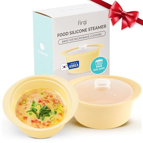 Image of FIRGI 27fl.oz (3.4cup) Silicone Microwave Steaming Pot with Handle & Lid for Easy Cooking Vegetables, Egg, Noodles Soup Non-Stick Dishwasher Safe Easy Clean Made in Korea Butter Yellow 800ml