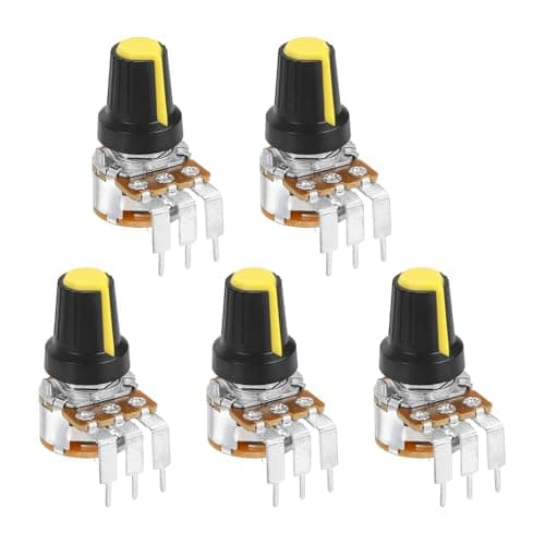 Image of sourcing map 5Pcs 100K Ohm Rotary Potentiometer Volume Control Pots for Guitar, WH148 3 Pin Single Turn Linear Taper Variable Resistor Potentiometers for Inverter Speed Regulation, Black Yellow