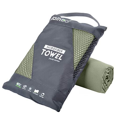 Image of Rainleaf Microfiber Towel Perfect Travel & Sports &Beach Towel. Fast Drying - Super Absorbent - Ultra Compact. Suitable for Camping, Backpacking,Gym, Beach, Swimming,Yoga,Army Green,40 X 72 Inches
