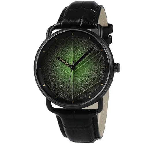 Image of Holzwerk Germany Men's Watch Women's Watch Unisex Natural Bracelet Watch Analogue Quartz Watch Black Green with Leaf Dial, Green, Strap.