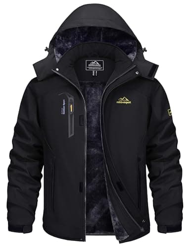 Image of TACVASEN Fleece Jacket Mens Waterproof Hiking Jacket Winter Skiing Jacket Waterproof Rain Jacket with Hood Camping Jacket Fleece Outdoor Jacket Softshell Work Jacket Waterproof Mountain Jacket Black