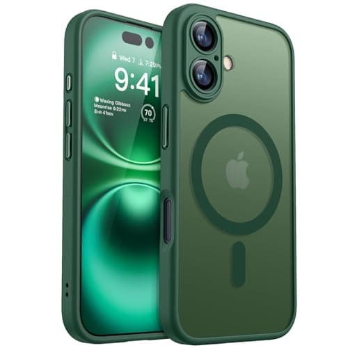 Image of CANSHN Magnetic for iPhone 16 Plus Case, Upgraded [Full Camera Protection] [Compatible with Magsafe] [Translucent Matte] Shockproof Protective Phone Case for iPhone 16 Plus 6.7" - Deep Green