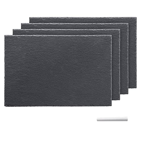 Image of Navaris Natural Slate Serving Plates - Set of 4 Slate Place Mat Serving Trays - Medium Rectangular Stone Table Mat Serving Platter Tiles - 30 x 20 cm