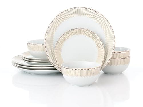 Image of Waterside 12pc Gold Radiance Porcelain Dinner Set; 4 Dinner Plates, 4 Side Plates and 4 Deep Bowls