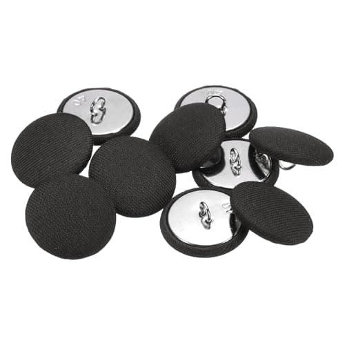 Image of sourcing map 10pcs 40L Fabric Cloth Covered Button 25mm 1" Round Metal Shank Satin Sewing DIY Craft Buttons for Bridal Wedding Suits Dress Blouses Sweaters, Black