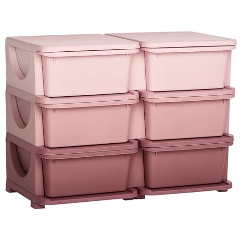 Image of HOMCOM 6 Drawers Plastic Storage Units, 3 Tier Kids Storage Units, Children Toy Chest for Nursery, Playroom, Bedroom, Pink