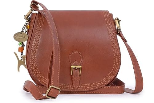 Image of Catwalk Collection Handbags - Ladies Leather Saddle Bag - Medium Cross Body Bag - Adjustable Shoulder Strap - Isabella - Tan