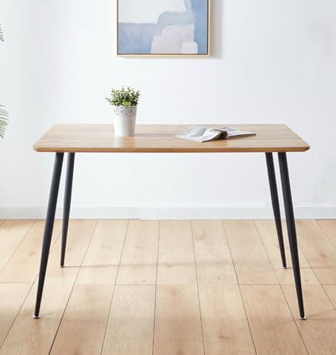 Image of Hallowood Furniture Cullompton Rectangular Dining Table with Brown Oak Effect Top and Black Metal Legs, 4-6 Seater Small Table for Home, Restaurants or Cafés (120x70cm)