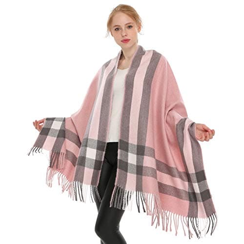 Image of Longwu Women Soft Cashmere Wool Scarf Large Pashminas Shawl and Wrap Warm Stole Blanket Pink