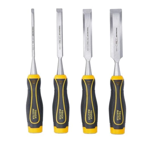 Image of TOUGH MASTER Carving Chisel Set, 4 Piece Wood Carving Bevel Edge Chisel Tools, Carbon Steel, Strong Grip, ¼” 6mm, ½” 13mm, ¾” 19mm, 1” 25mm with Blade Tip Covers