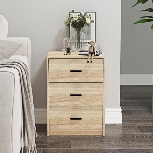 Image of URBNLIVING 3 Drawer Wooden Bedroom Bedside Cabinet (Oak Carcass + Oak Drawers)