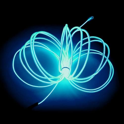 Image of Balabaxer EL Wire Ice Blue, 16.4ft/5M Neon Lights Noise Reduction Portable Neon Electroluminescent Wire for Parties, Halloween, DIY Decoration