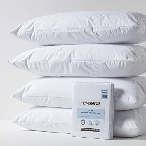 Image of HOMESCAPES Set of 4 Euro Size 40 x 80 cm Waterproof Pillow Protectors Hypoallergenic Anti Dust Mite Washable Pillow Covers Oeko-Tex Certified Soft & Breathable with Zip Closure