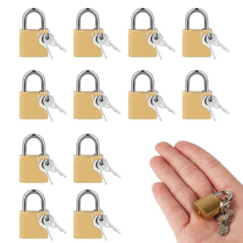 Image of 12 Pack 20mm Copper-Plated Steel Padlocks - Heavy Duty Small Locks for Lockers, Luggage, Toolboxes, Jewelry Boxes & Cabinets, Durable Brass-Like Finish, Secure Outdoor/Indoor Use
