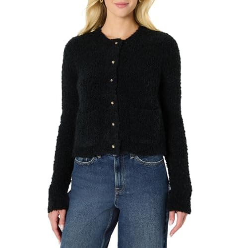 Image of Amazon Essentials Women's Regular-Fit Wool Blend Boucle Button-Down Jacket, Black, M
