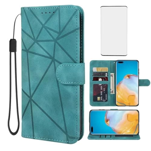 Image of Wanyuexes Case for Huawei P40 Pro Case, P40 Pro Plus/P40 Pro+ ELS-NX9 Wallet Case with Tempered Glass Screen Protector, Leather Flip Credit Card Holder Stand Phone Cover for Huawei P40 Pro Green