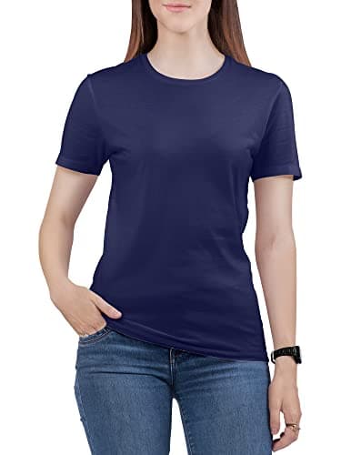 Image of Love My Fashions Women's Round Neck Short Sleeves Plain Cotton T-Shirt Navy Blue