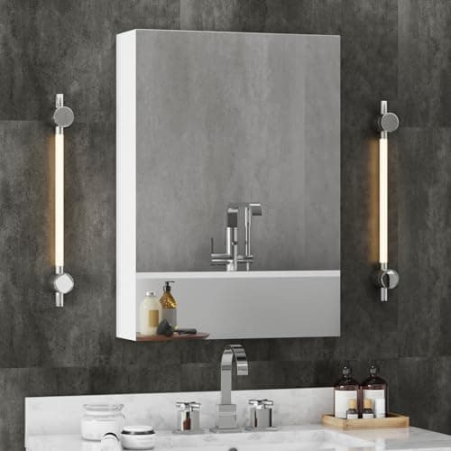 Image of joolihome living Bathroom Mirror Cabinet, Wall Mounted Cabinet with Mirror & 2 Adjustable Shelves, 3 Tier Storage Cupboard Unit Organizer Bathroom Furniture (No Lights, 500x700mm)