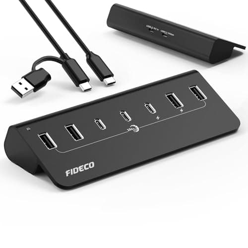 Image of FIDECO Powered USB Hub, 7 Port 10Gbps Fast Data Hub for iPhone 16/15 and Laptop, Full Aluminum USB Splitter with 5V 3A Power Adapter, 4 USB A and 3 USB C Ports, Support BC1.2 Charging