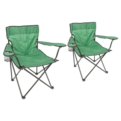 Image of Harbour Housewares Folding Camping Chairs - Green - Pack of 2 - Canvas Outdoor Lawn Seat for Picnic, Garden, Beach, Hiking, Fishing